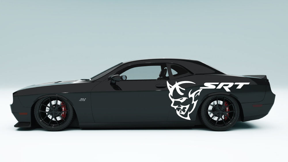 Demon Face with SRT Text side Decals and Graphics for Dodge Challenger