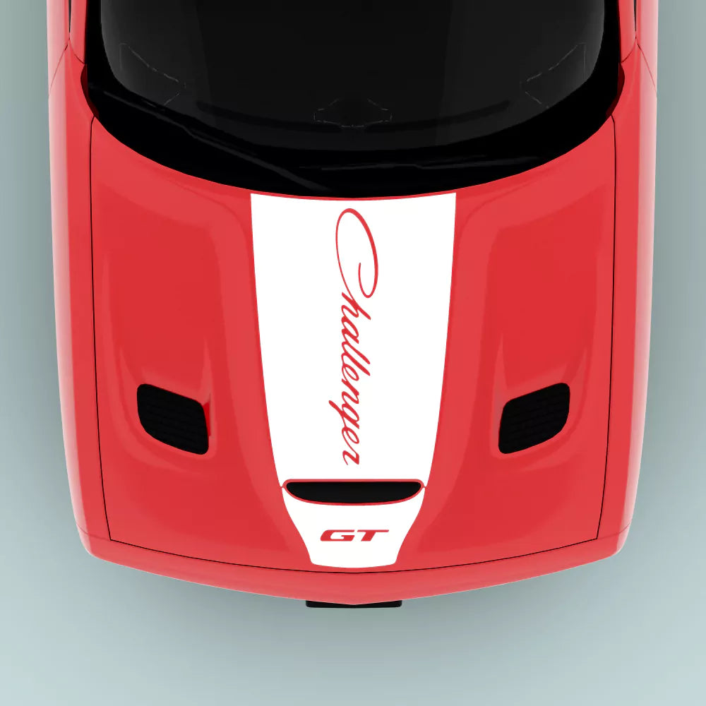 2015-2023 Dodge Challenger GT text hood decal in white on hood