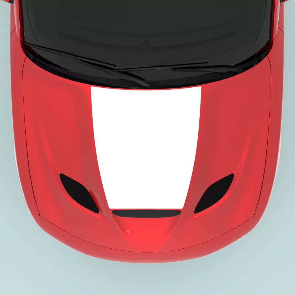 Dodge Charger hood decal 2015 2023 in white installed on hood center