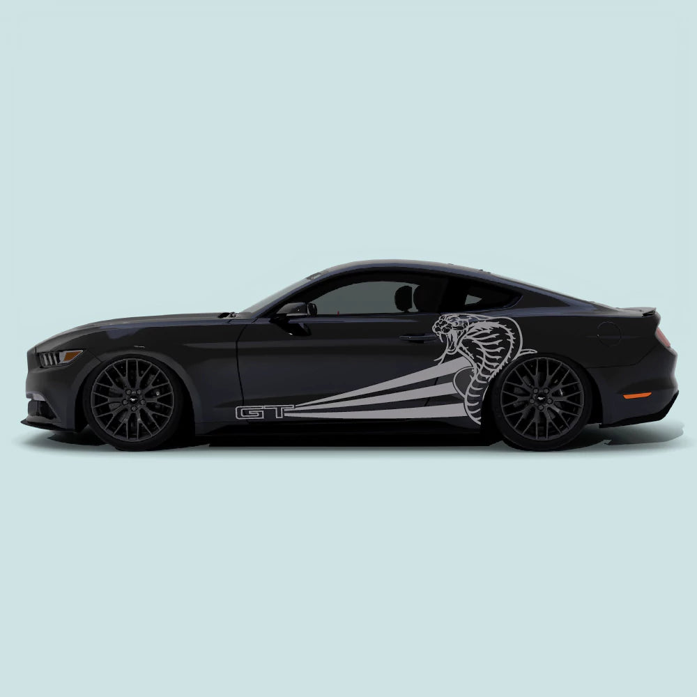 2015-2023 Ford Mustang GT Cobra inspired side decals in grey for doors and rear quarter panels