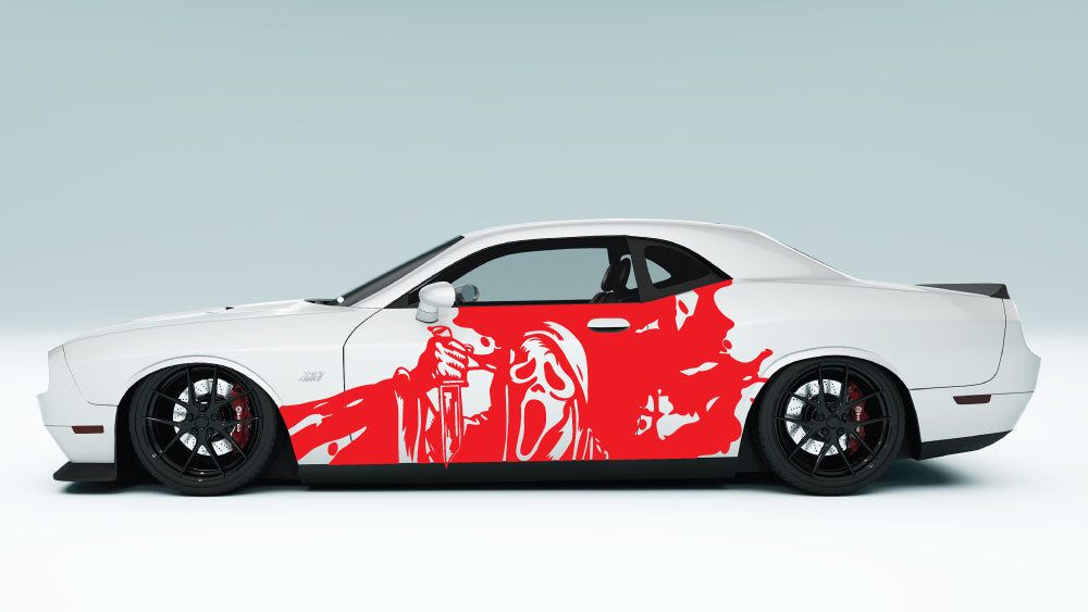 Before and after comparison – car without and with Ghost Face side graphics