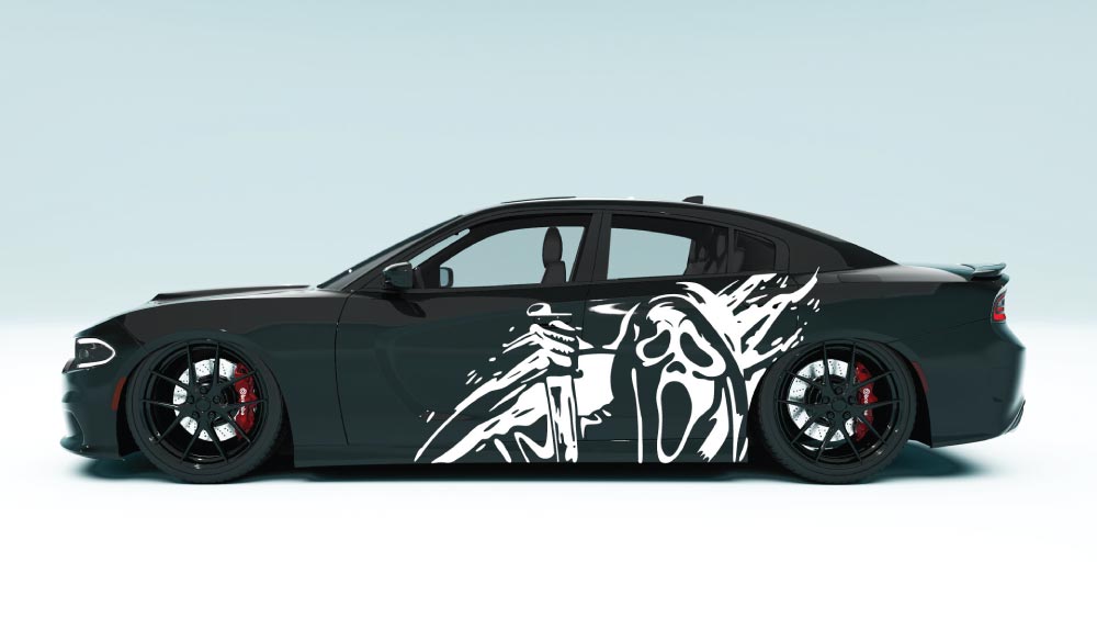 Ghost Face Splash XL Side Graphics – Dodge Charger Edition colour white