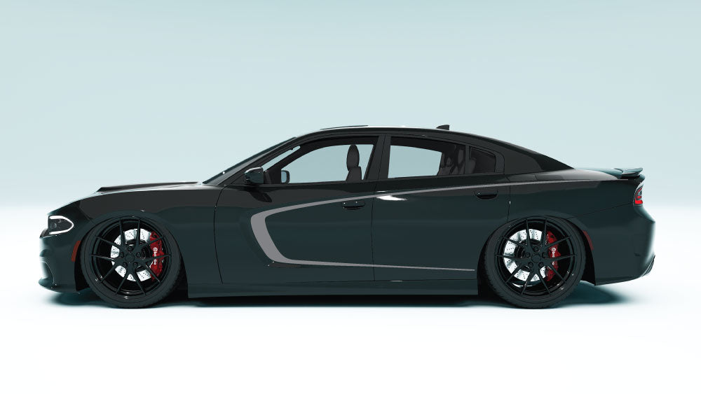 Inner Scallop Side Stripes for Dodge Charger - gray decals on black car