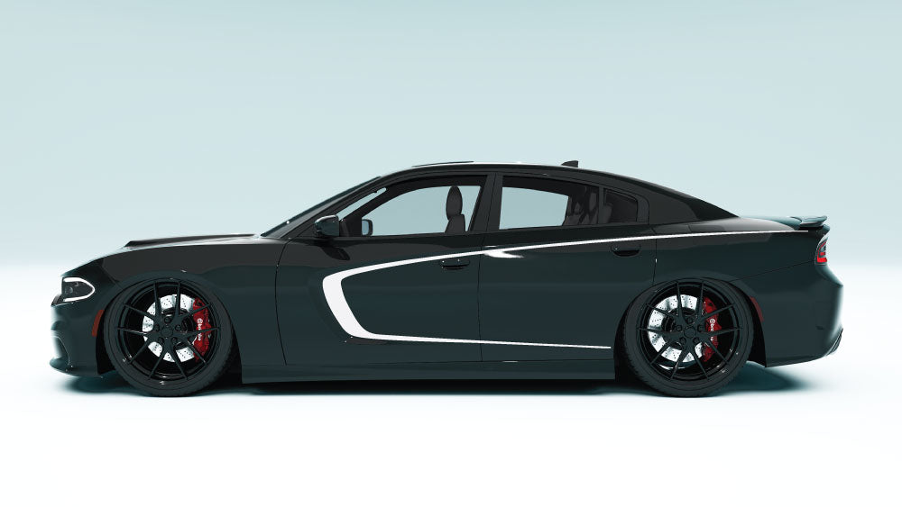 Inner Scallop Side Stripes for Dodge Charger - white decals on black car