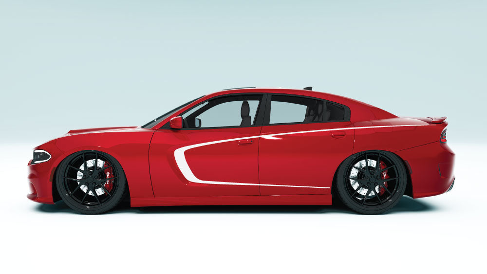 Inner Scallop Side Stripes for Dodge Charger - white decals on red car
