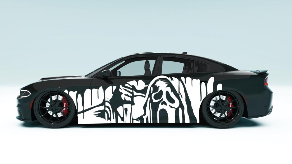 Ghostface Spooky XL Side Graphics – Dodge Charger Edition colour white