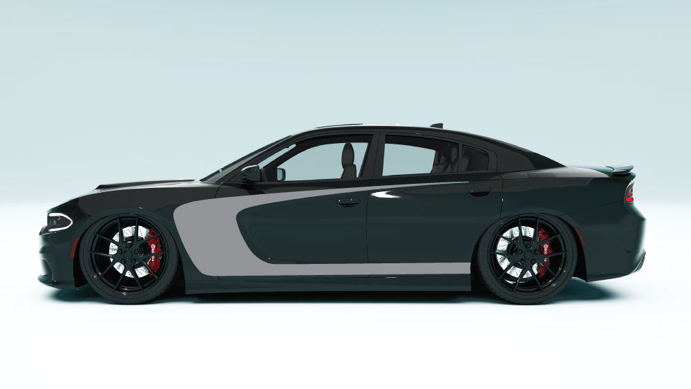 Outer Scallop C-Style Side Stripes for Dodge Charger - gray decals on black car