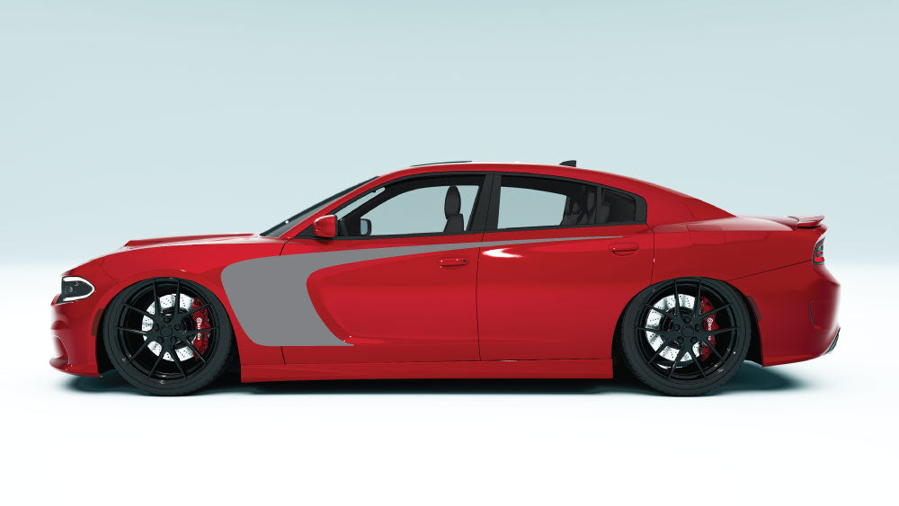 Outer Scallop Side Stripes for Dodge Charger - gray decals in red car