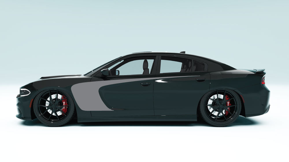 Outer Scallop Side Stripes for Dodge Charger - gray decals on black car