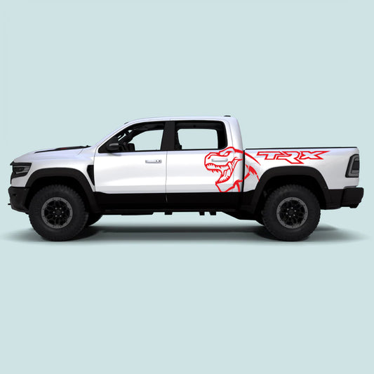 2021-2024 Ram TRX T-Rex large side decals in red for side doors and rear bed panels