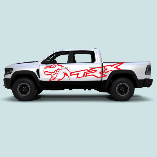 2021-2024 Ram TRX with red TRX XL Side Decals on side doors and rear bed panels