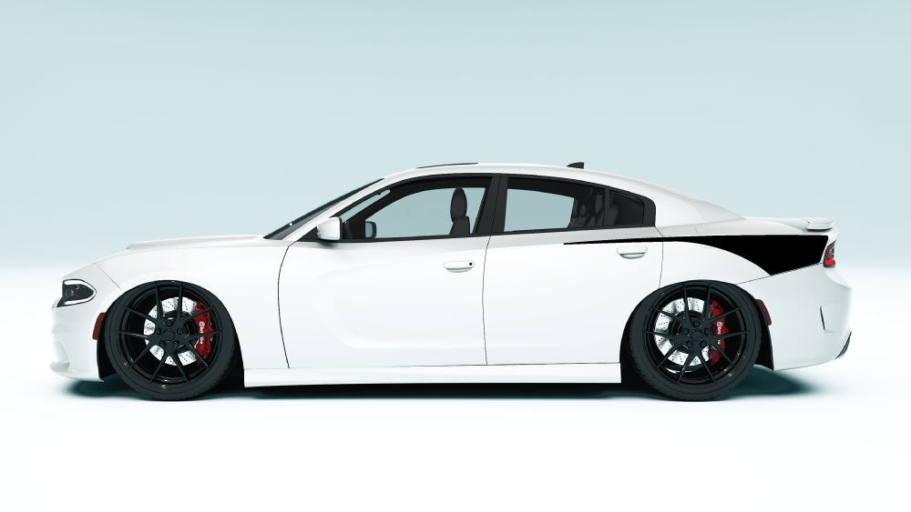 Rear Quarter Stripes for Dodge Charger - black decals in white car