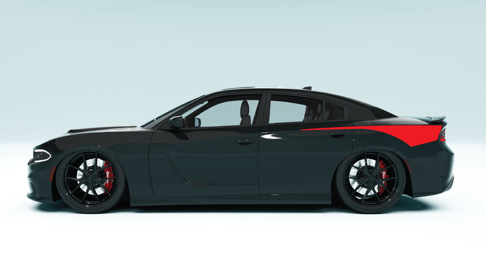 Rear Quarter Stripes for Dodge Charger - red decals on black car