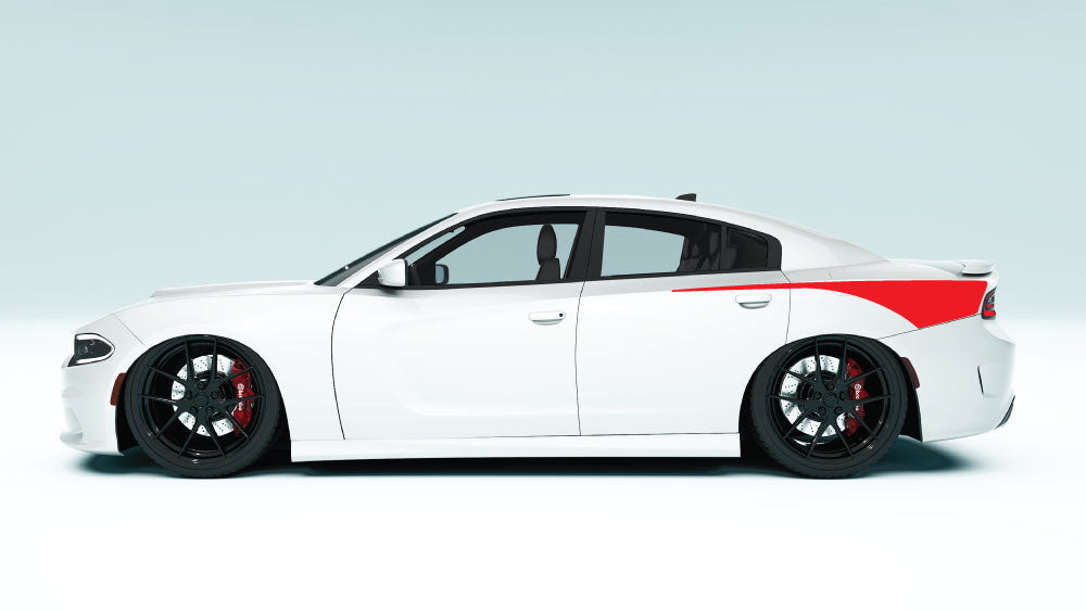 Rear Quarter Stripes for Dodge Charger - red decals on white car