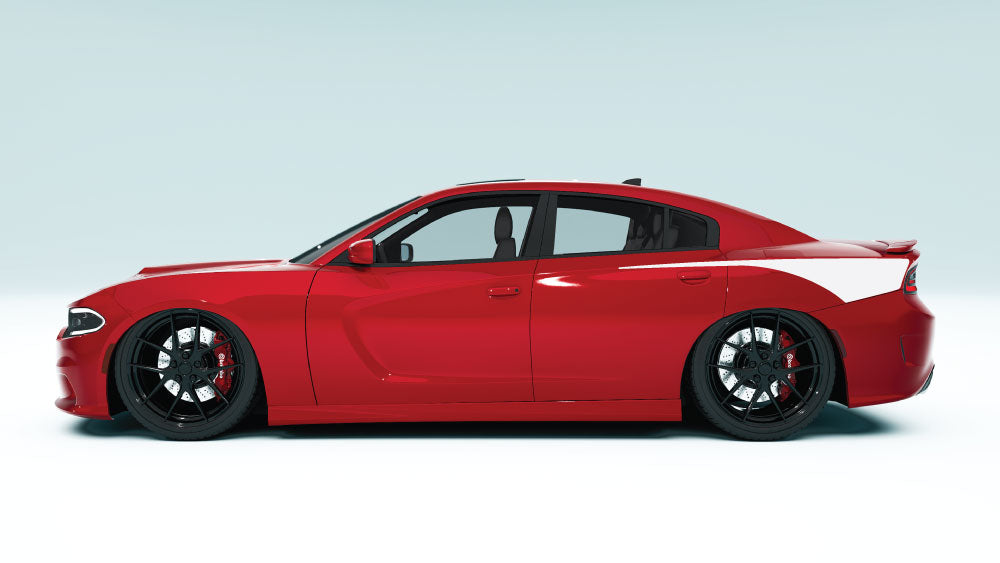 Rear Quarter Stripes for Dodge Charger - white decals on red car