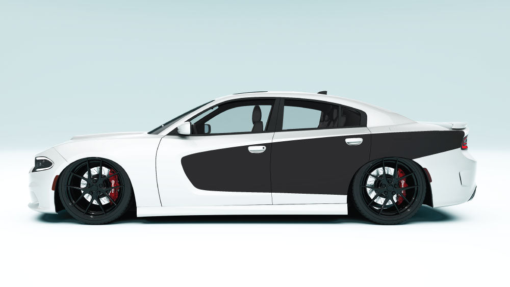 Scallop Billboard Decals and Graphics for Dodge Charger - black decals on white car
