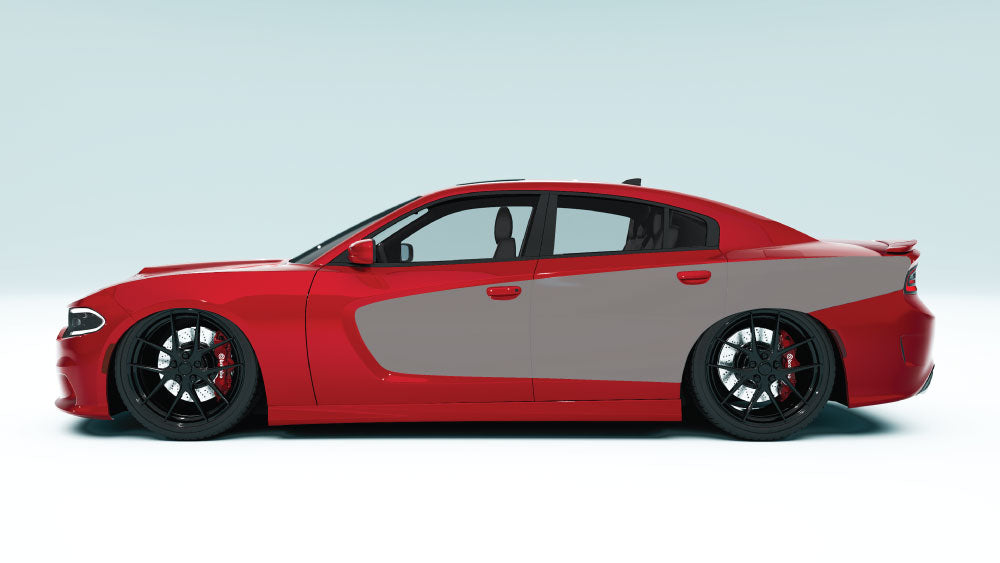Scallop Billboard Decals and Graphics for Dodge Charger - gray decals on red car