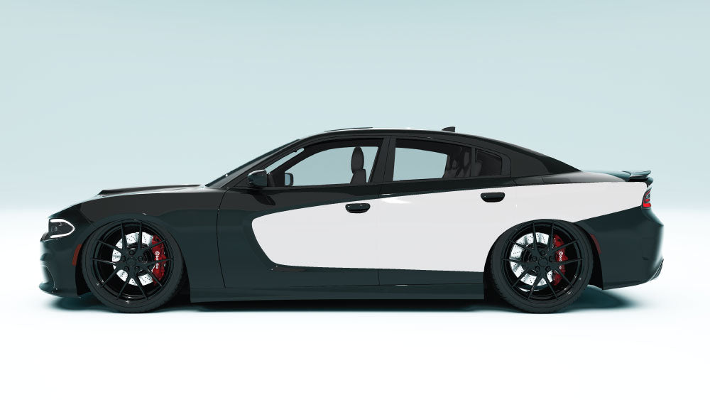Scallop Billboard Decals and Graphics for Dodge Charger - white decals on black car
