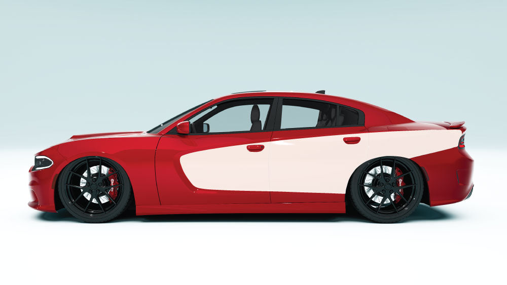 Scallop Billboard Decals and Graphics for Dodge Charger - white decals on red car