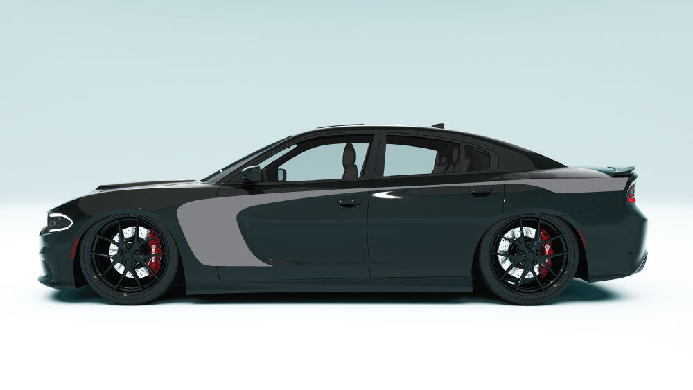 Side Scallop Outer Edge Stripes for Dodge Charger - gray decals on black car
