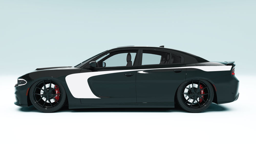 Side Scallop Outer Edge Stripes for Dodge Charger - gray decals on black car