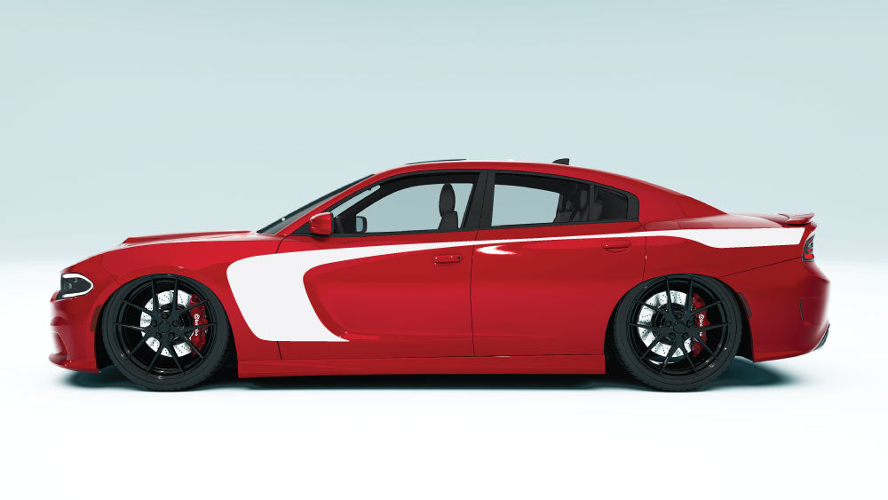 Side Scallop Outer Edge Stripes for Dodge Charger - white decals in red car
