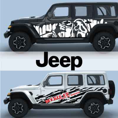 Jeep Wrangler JL with custom side and hood vinyl decals (2018–2025)