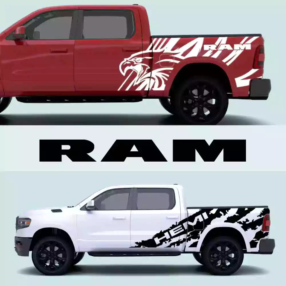 Fifth Generation Ram 1500 Decals | DT Body Style Hood, Side & Rocker Stripes