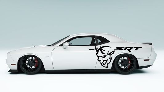 Demon Face with SRT Text side Decals and Graphics for Dodge Challenger