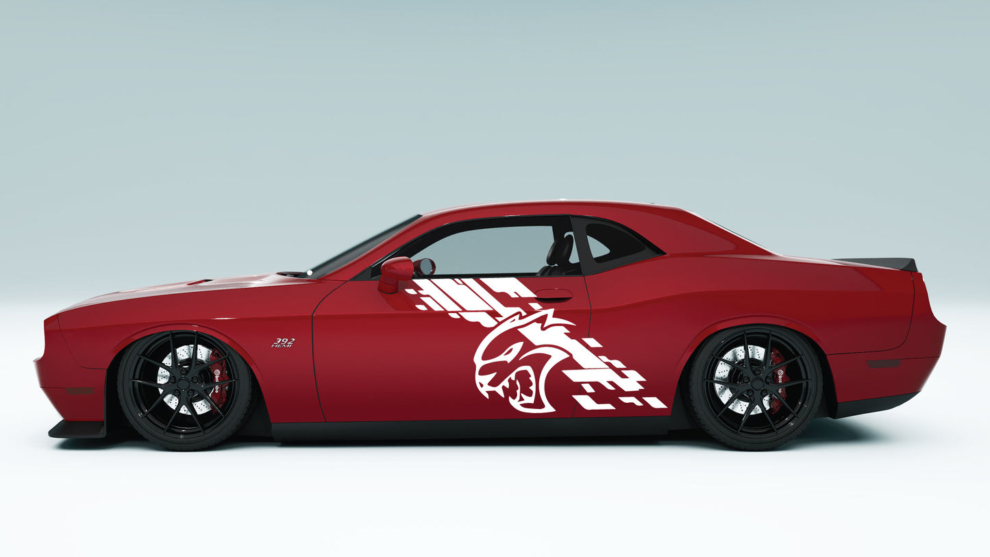 Dodge Challenger Digital Splash Demon Logo Side Decals, Stickers & Graphics.