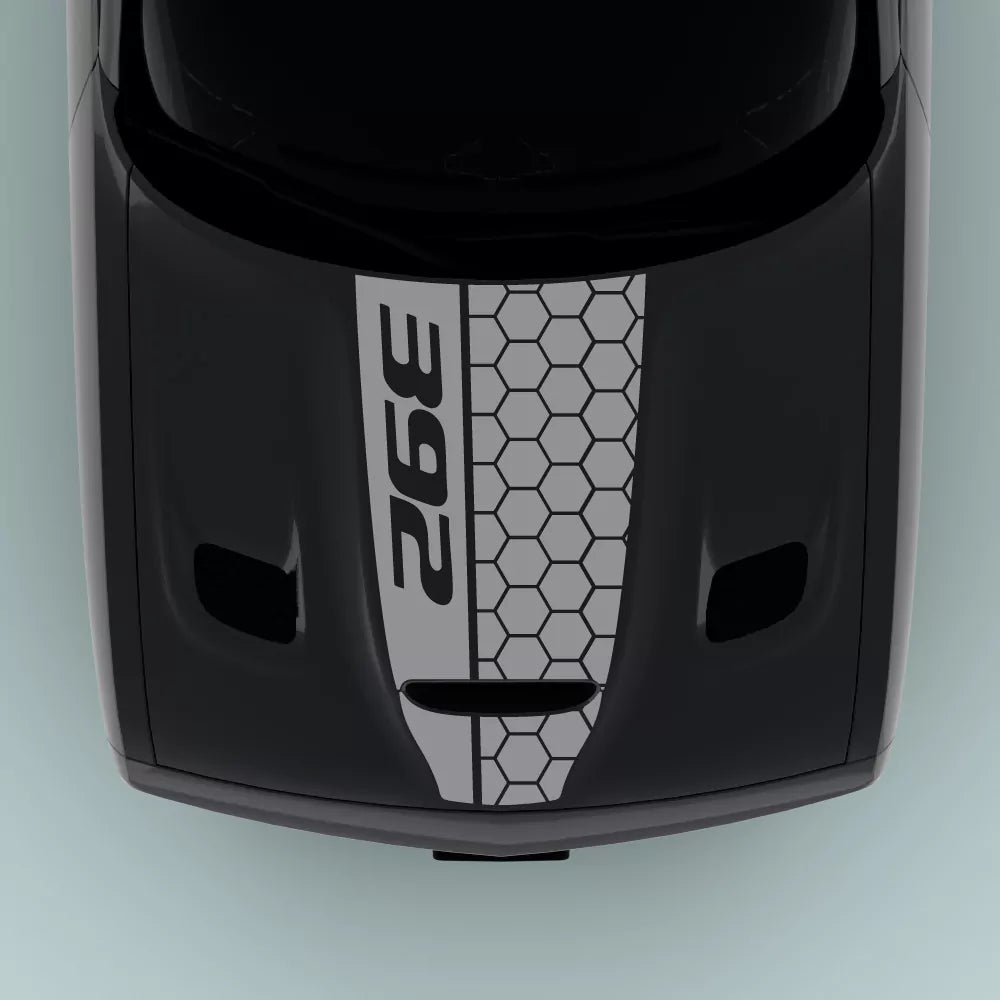 Gray 392 Honey Comb Style hood decal for 2015-2023 Dodge Challenger