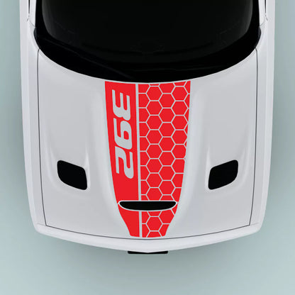Red 392 Honey Comb Style hood decal for 2015-2023 Dodge Challenger