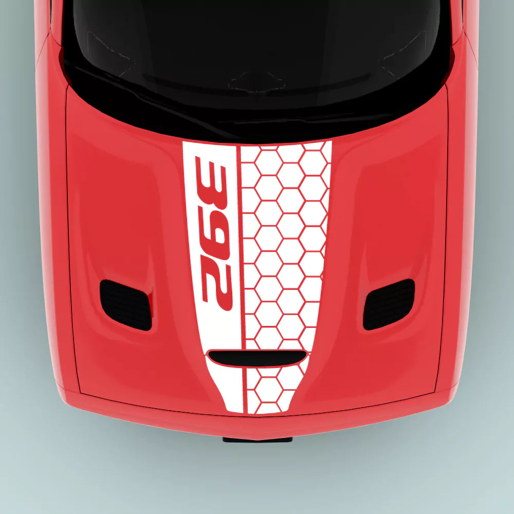 White 392 Honey Comb Style hood decal for 2015-2023 Dodge Challenger