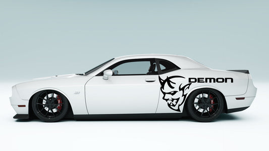 Dodge Challenger Demon Face & Text Side Decals, Stickers & Graphics.