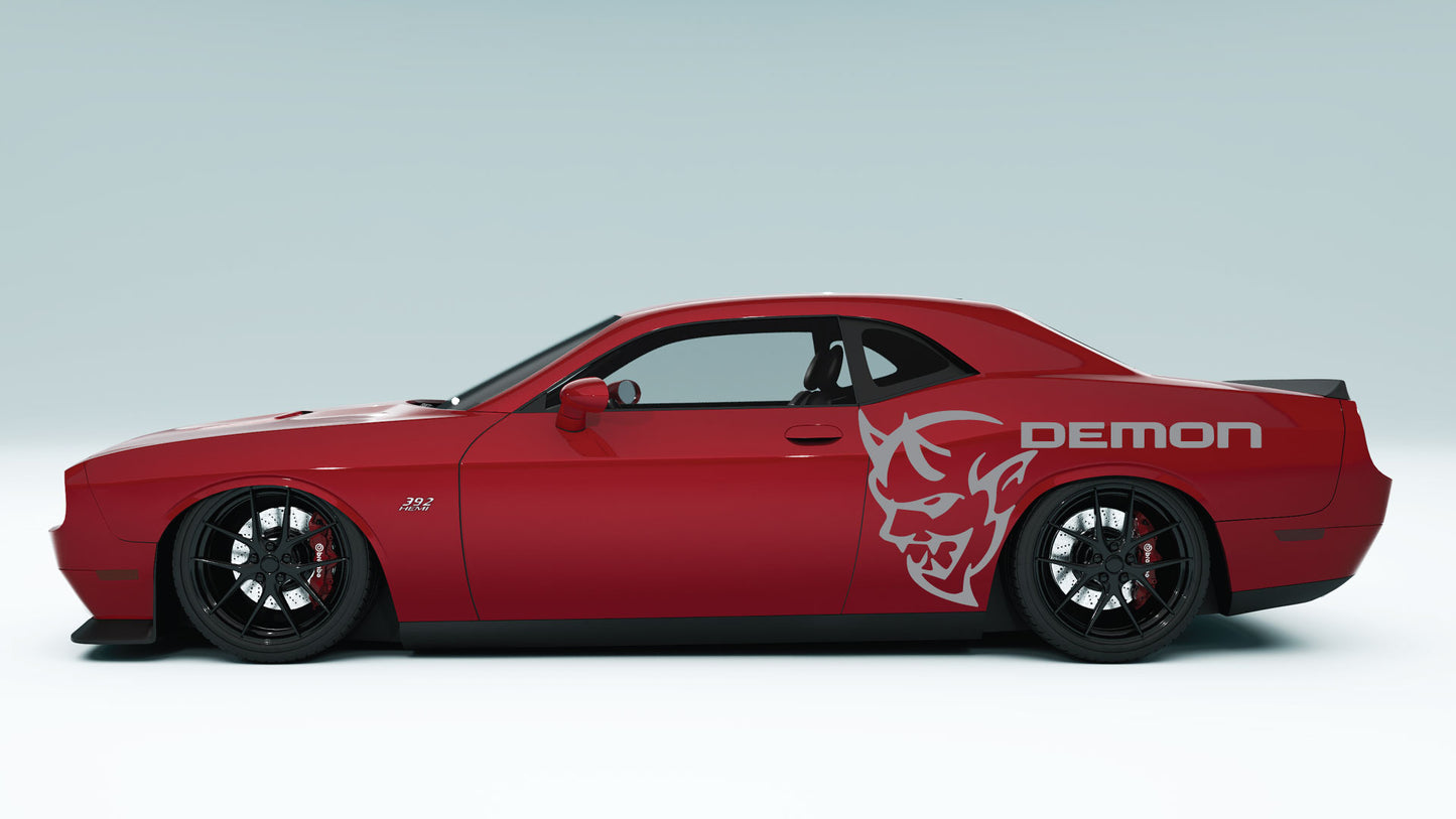 Dodge Challenger Demon Face & Text Side Decals, Stickers & Graphics.
