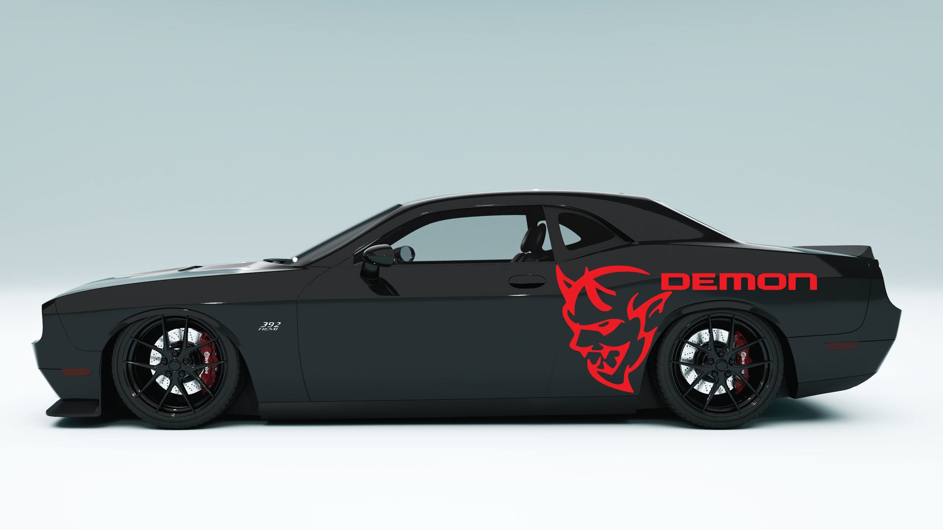 Dodge Challenger Demon Face & Text Side Decals, Stickers & Graphics.