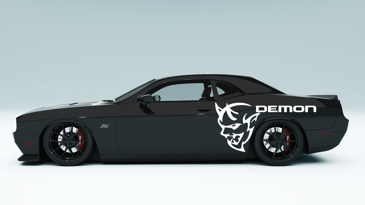 Dodge Challenger Demon Face & Text Side Decals, Stickers & Graphics.