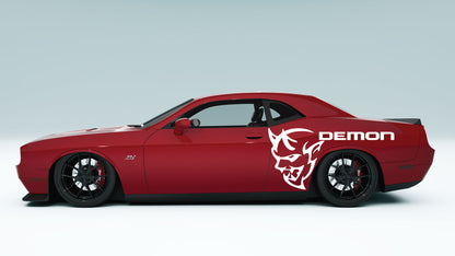 Dodge Challenger Demon Face & Text Side Decals, Stickers & Graphics.