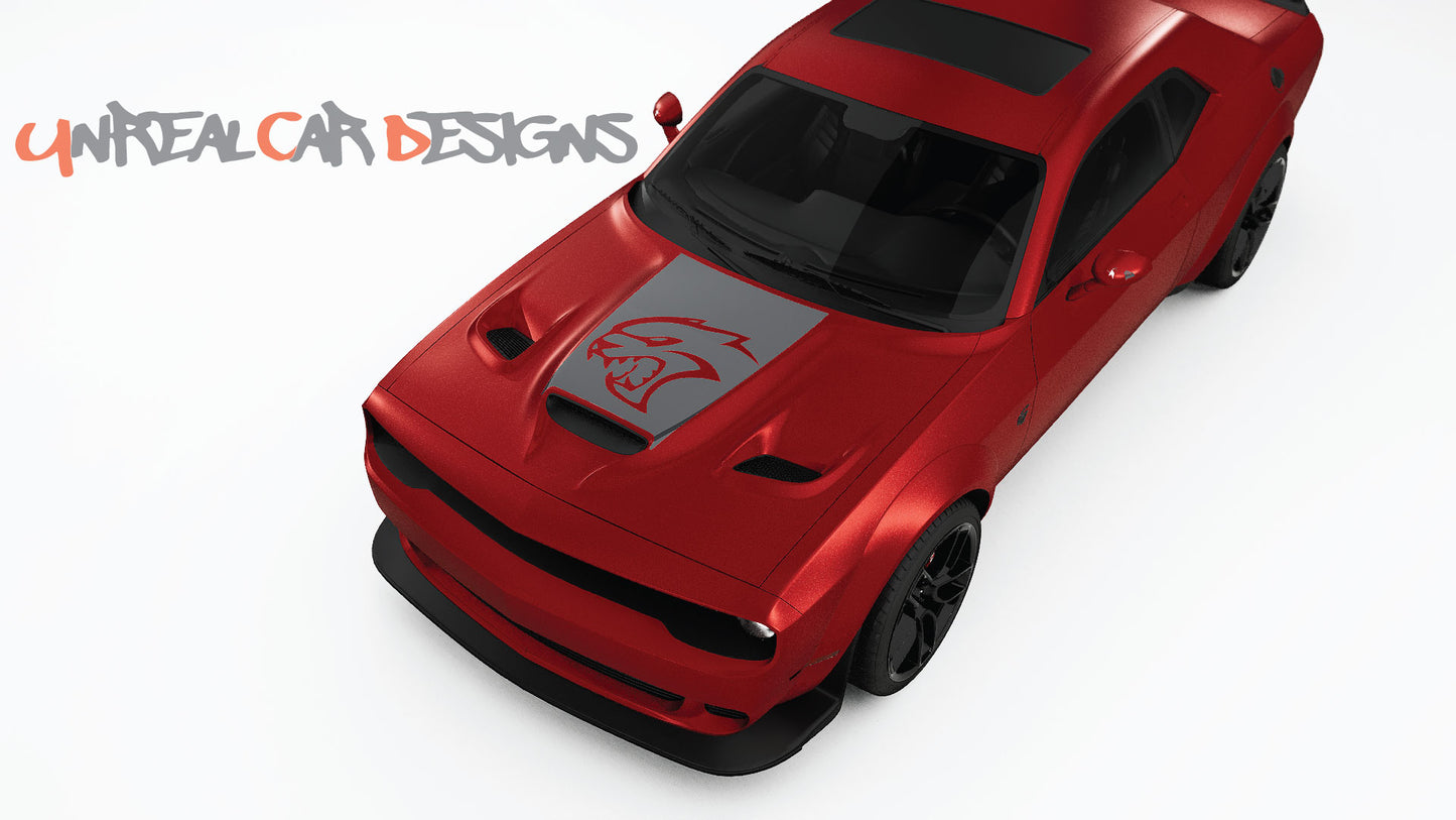 SRT logo and Text hood Decals, Graphics For Dodge Challenger.