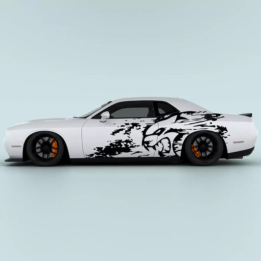 Black Hellcat Splash Grunge Side Decal Kit for Dodge Challenger 2015-2023 driver and passenger side doors