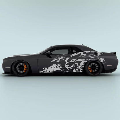 Gray Hellcat Splash Grunge Side Decal Kit for Dodge Challenger 2015-2023 driver and passenger side doors