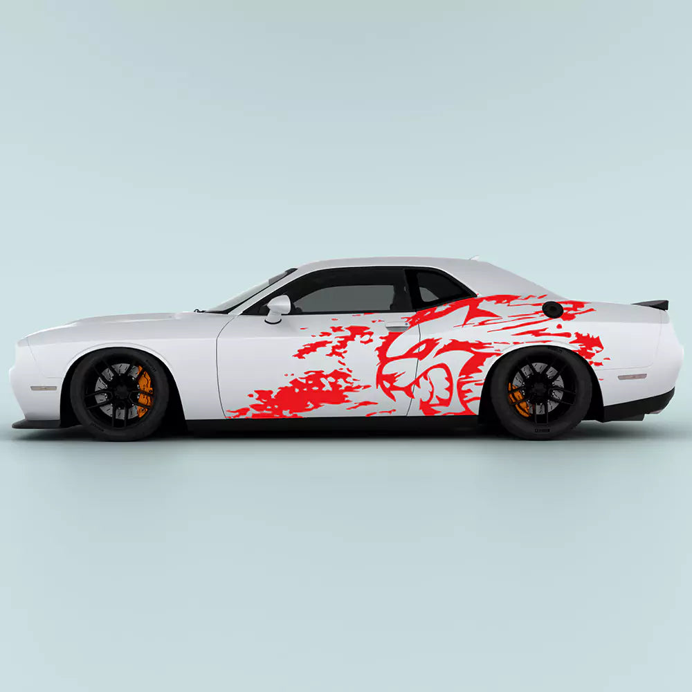 Red Hellcat Splash Grunge Side Decal Kit for Dodge Challenger 2015-2023 driver and passenger side doors
