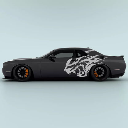 Gray Hellcat Style Head Side Decals on Dodge Challenger 2015-2023 side door vinyl graphics