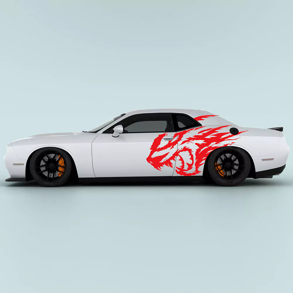 Red Hellcat Style Head Side Decals for Dodge Challenger 2015-2023 side doors