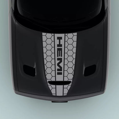Gray Hemi Text Honey Comb Style hood decal for 2015-2023 Dodge Challenger hood