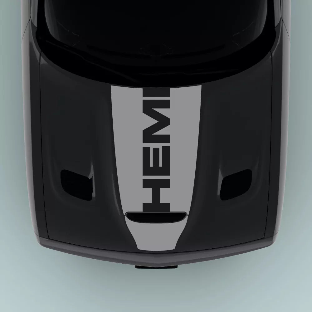 Gray Hemi Text hood decal for 2015-2023 Dodge Challenger hood