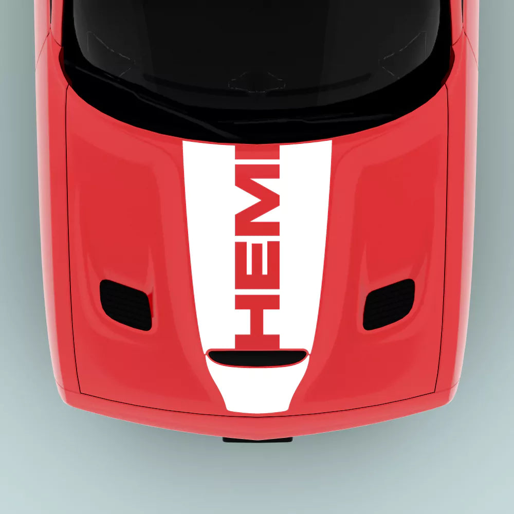 White Hemi Text hood decal for 2015-2023 Dodge Challenger hood