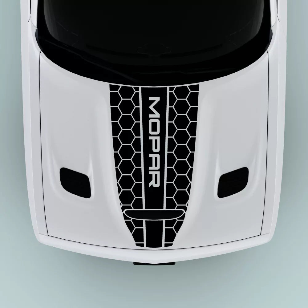 2015-2023 Dodge Challenger Mopar Text Honey Comb Style hood decal in black