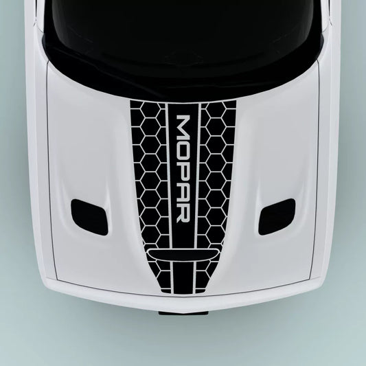 2015-2023 Dodge Challenger Mopar Text Honey Comb Style hood decal in black