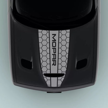 2015-2023 Dodge Challenger Mopar Text Honey Comb Style hood decal in gray